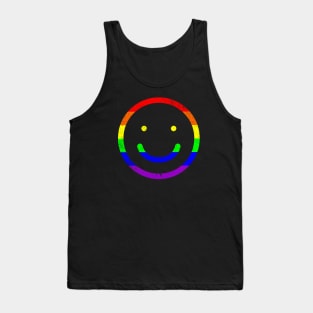 Distressed Rainbow Gay Pride Happy Face Tank Top